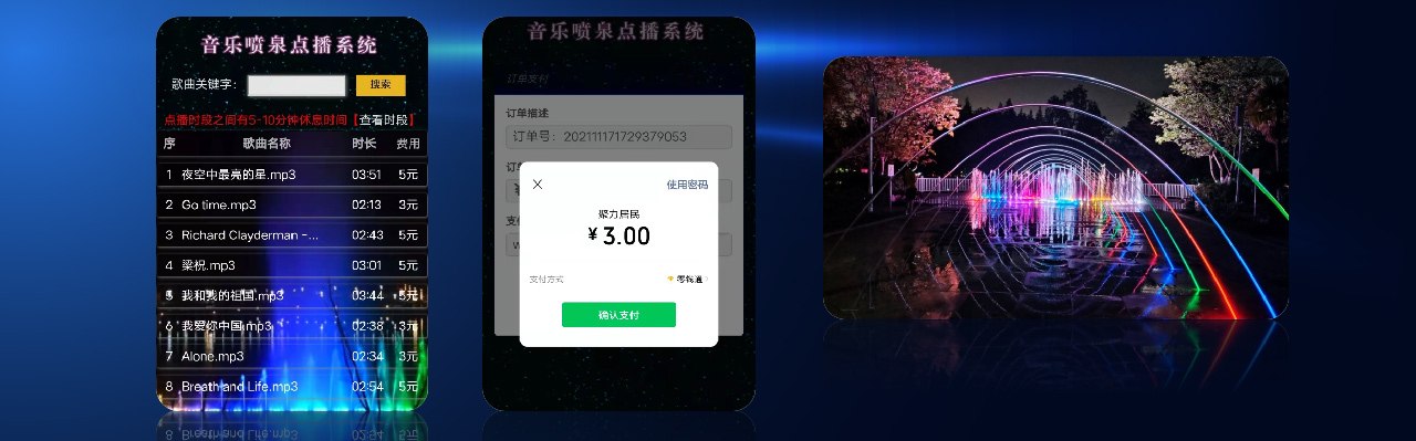 5G fountain song-request system screens and night fountain photo